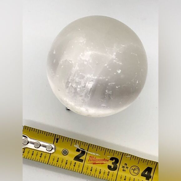 Crystal Selenite Ball, Polished Quartz Sphere on tripod stand - Picture 11 of 16